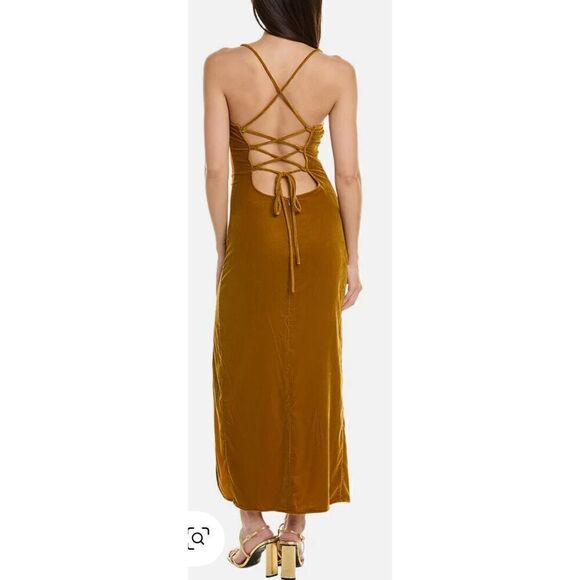 Staud Bellamy Velvet Dress in Yellow Gold NWOT Size XS - Picture 3 of 6